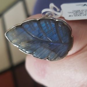 Labradorite and Sterling Silver Hand Carved Ring size 12